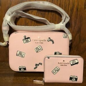 NWT-Kate Spade-SET-Oh Snap Mini Camera Crossbody Bag & Small Zip Cardholder-$408